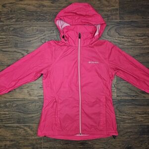 Columbia Windbreaker Jacket Women's‎ Small Pink 100% Nylon W/Hideaway Hood